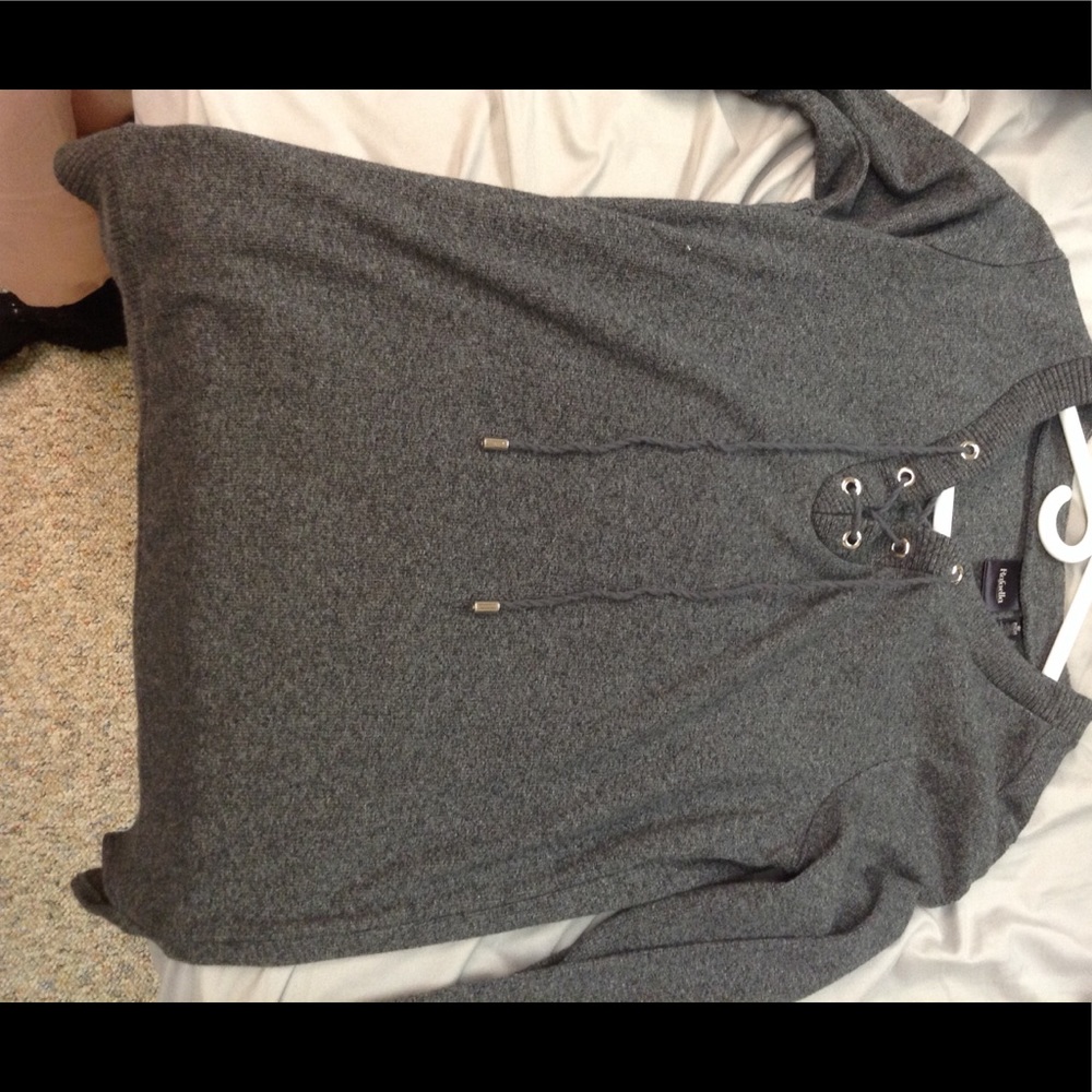 Long Grey Lace Up Top